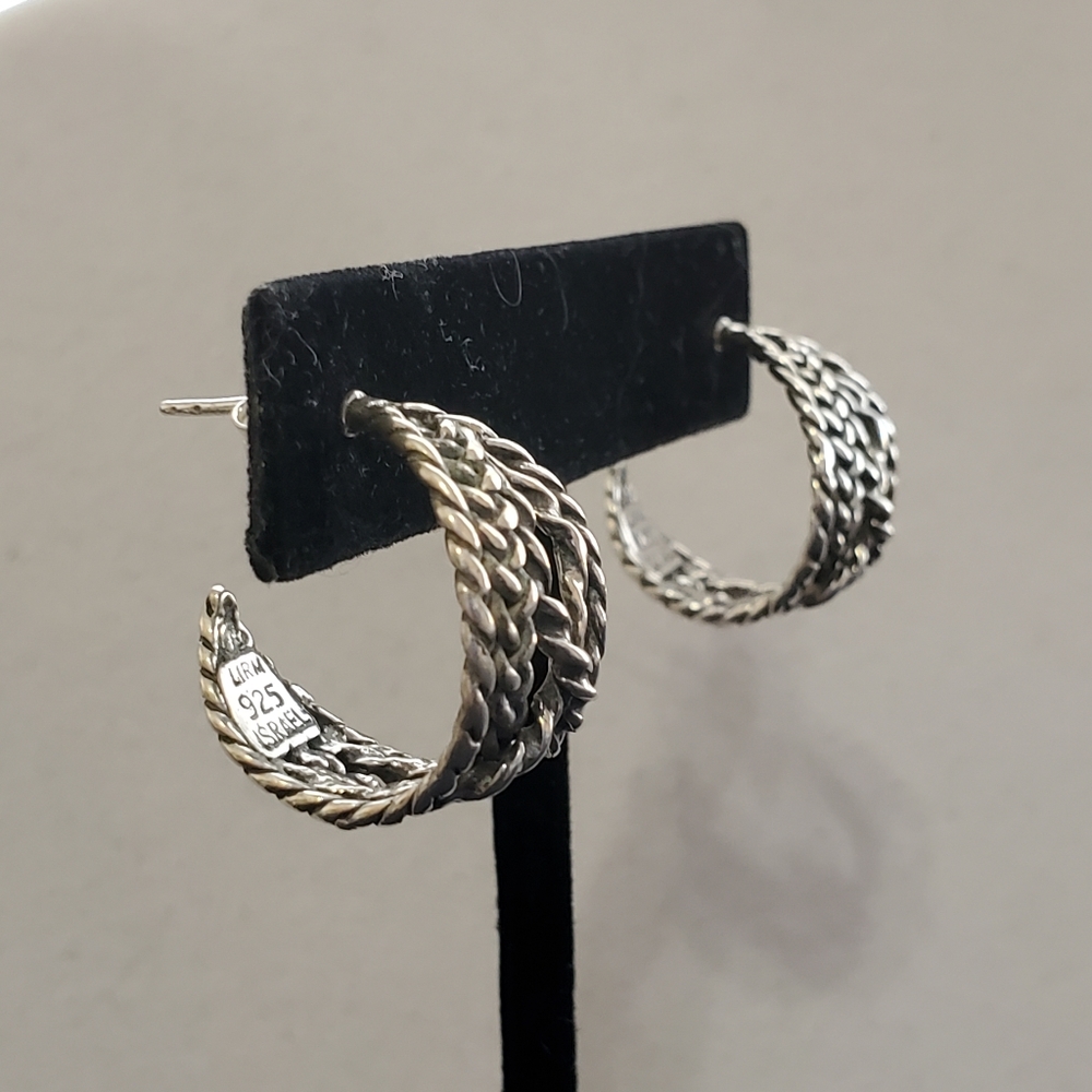 ISRAEL LIRM Sterling Woven J-Shaped Post Earrings - Picture 3 of 11